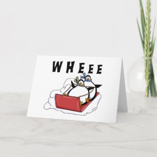 Penguins Sledding Tshirts and Gifts Holiday Card
