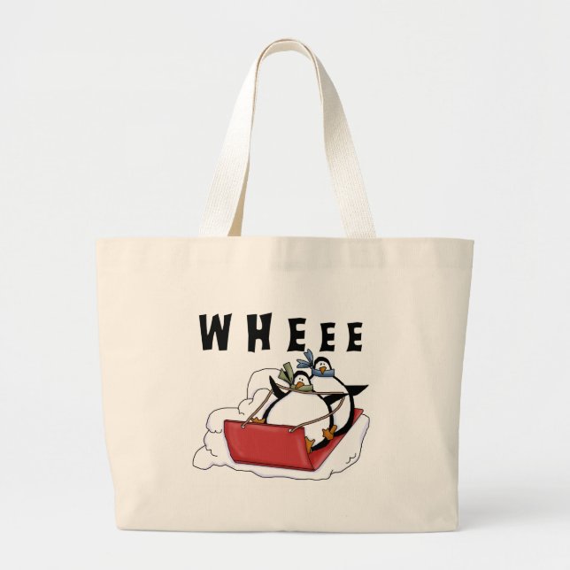 Penguins Sledding Tshirts and Gifts Large Tote Bag (Front)