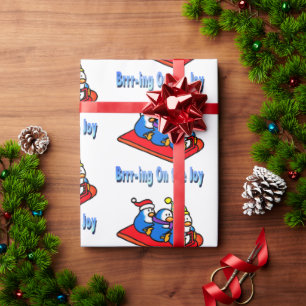 Penguins Sledding Winter Holiday Scene Wrapping Paper
