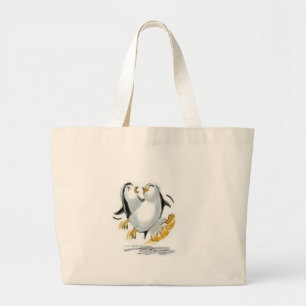 penguins slipping large tote bag