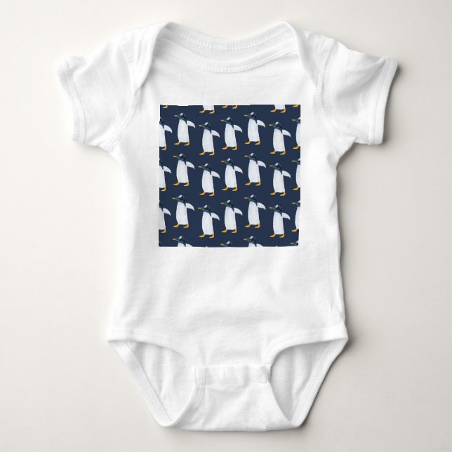 Penguins: Small Dark Watercolor Baby Bodysuit (Front)