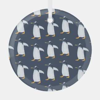 Penguins: Small Dark Watercolor Glass Tree Decoration