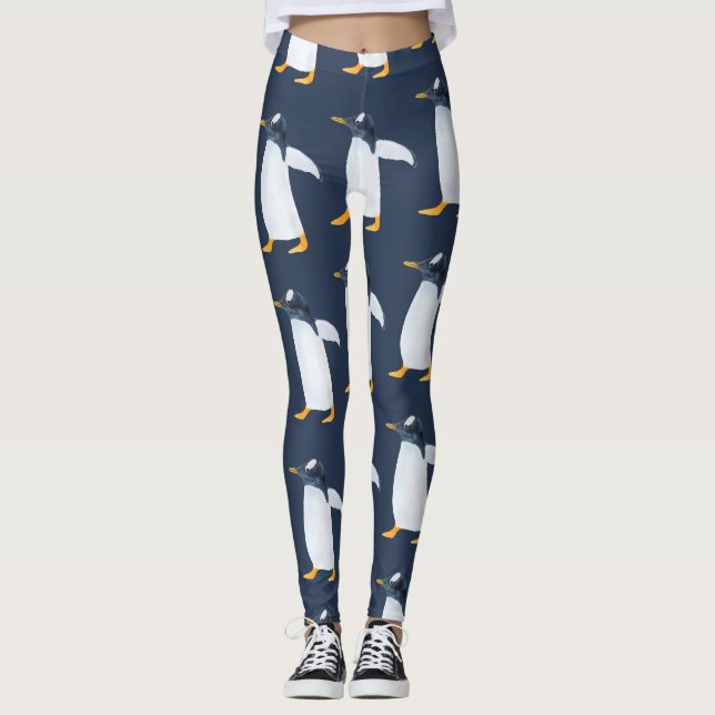 Penguins: Small Dark Watercolor Leggings (Front)