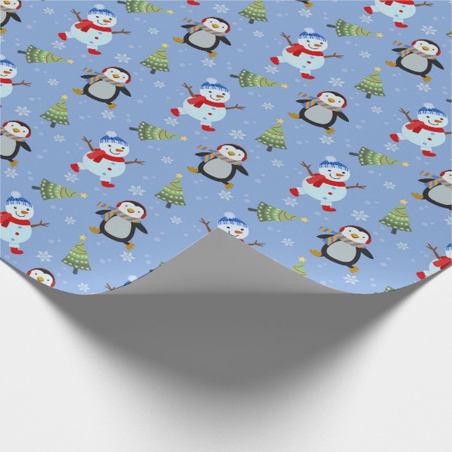 Penguins, Snowmen and Christmas Trees  Wrapping Paper (Corner)