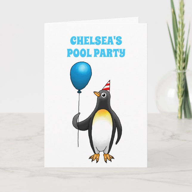 Penguins Summer Pool Party Birthday Invitation (Front)