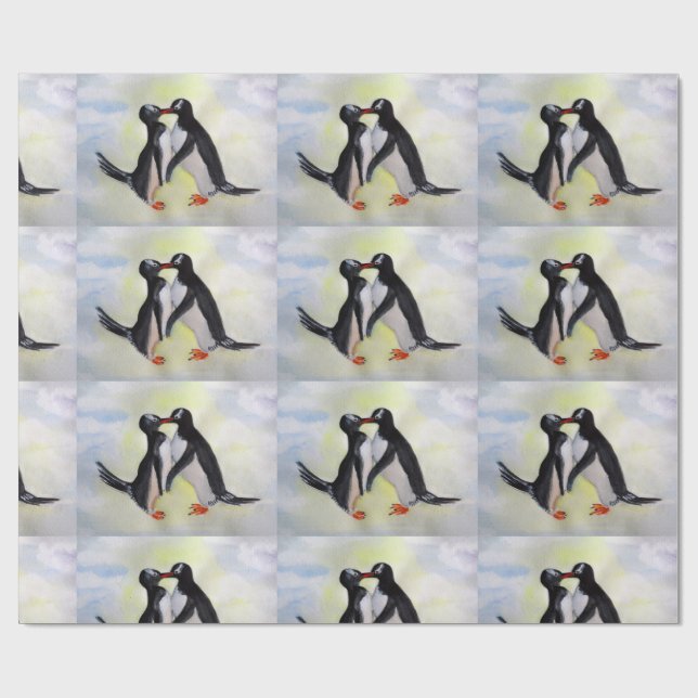 Penguins Watercor Art Matte Wrapping Paper (Flat)