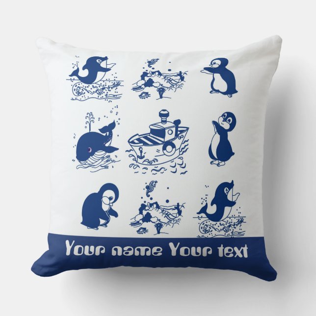 Penguins, Whales and Dolphin Cushion (Front)