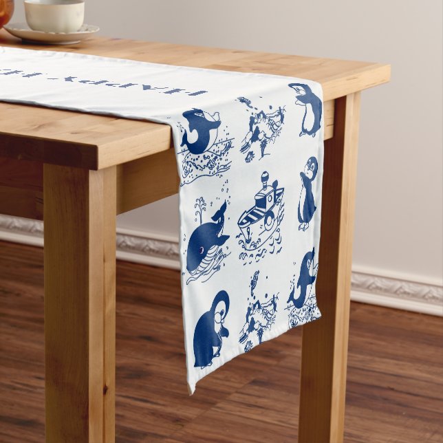 Penguins, Whales and Dolphin Short Table Runner (In Situ)