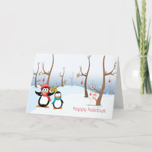 Penguins Winter Scene, Happy Holidays Holiday Card