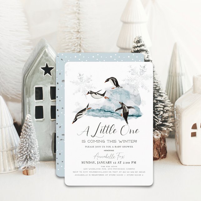 Penguins Winter Snowflake Blue Boy Baby Shower Invitation (Creator Uploaded)