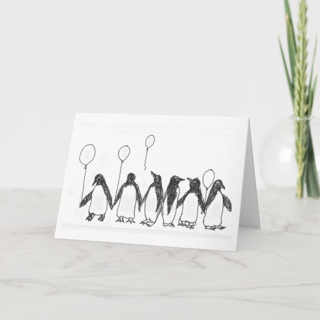 Penguins with birthday balloons card (Front)