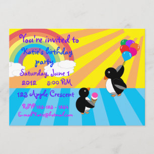 Penguins with ice cream and balloons invitation