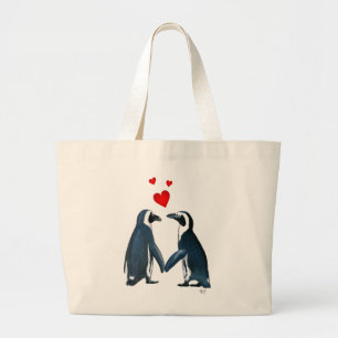 Penguins With Love Hearts Large Tote Bag