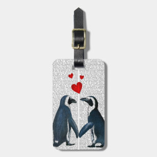 Penguins With Love Hearts Luggage Tag