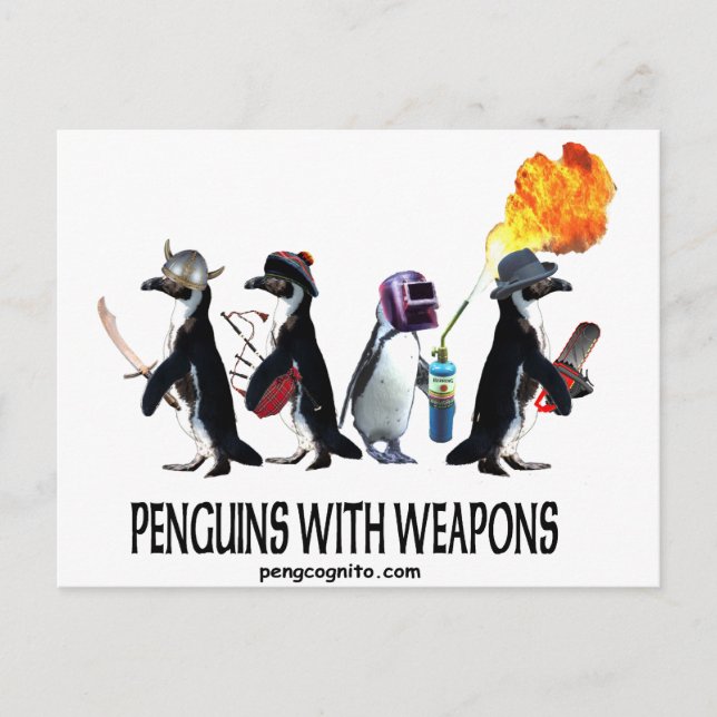 penguins with weapons postcard (Front)