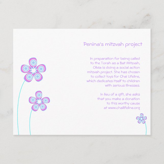 Penina Bat Mitzvah Project Card (Front)
