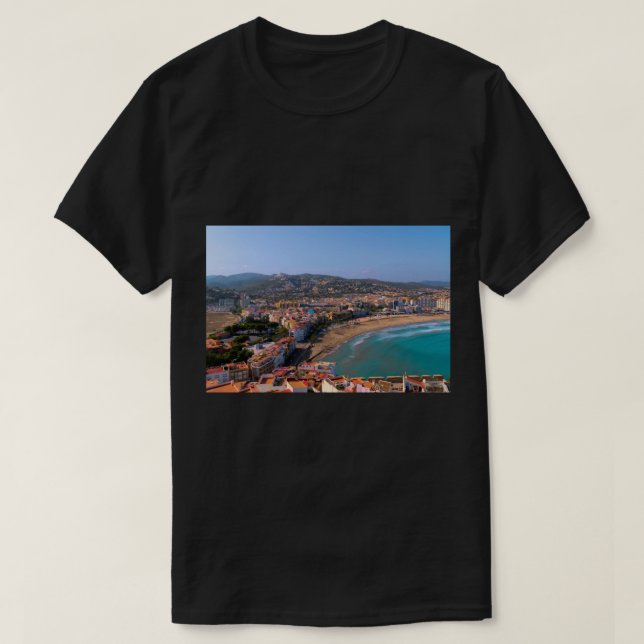 Peniscola Spain Norte and Sur Beaches with Town an T-Shirt (Design Front)