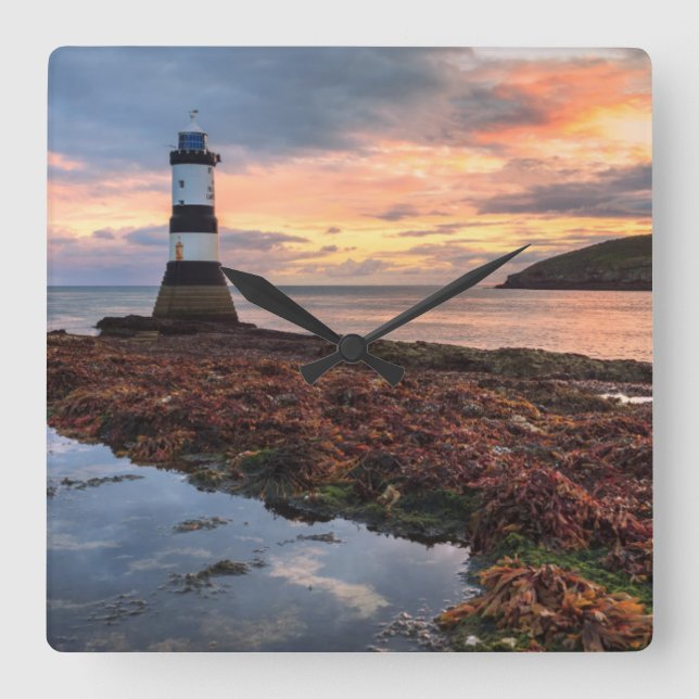 Penmon Lighthouse Sunrise | Puffin Island Square Wall Clock (Front)