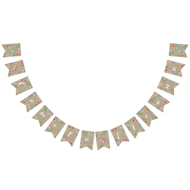 Pennant Rose Baby Girl Name BOHO Nursery Room Bunting (All)