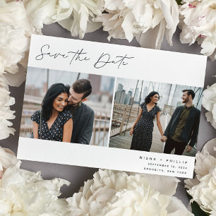 Penned Script   Modern Elegant Two Photo Save The Date