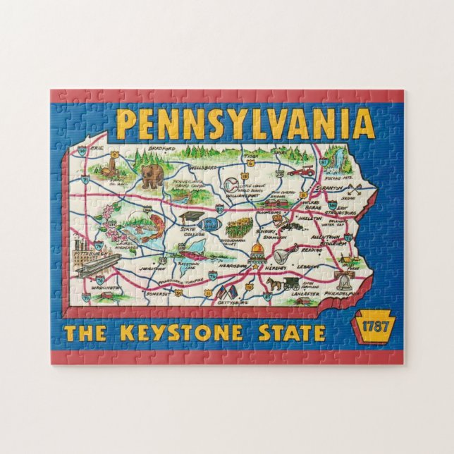 Pennsylvania 11x14 Map Jigsaw Puzzle (Horizontal)