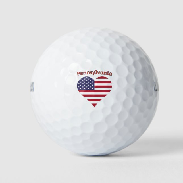 Pennsylvania American Flag Heart Golf Balls (Front)