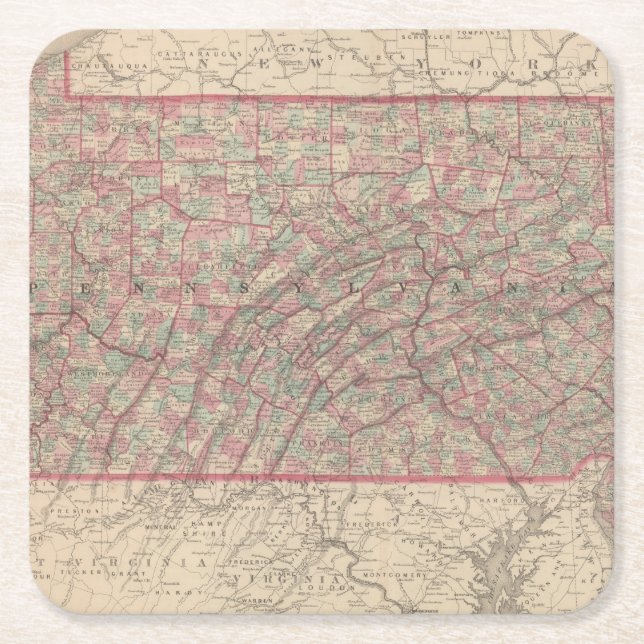 Pennsylvania and New Jersey 2 Square Paper Coaster (Front)