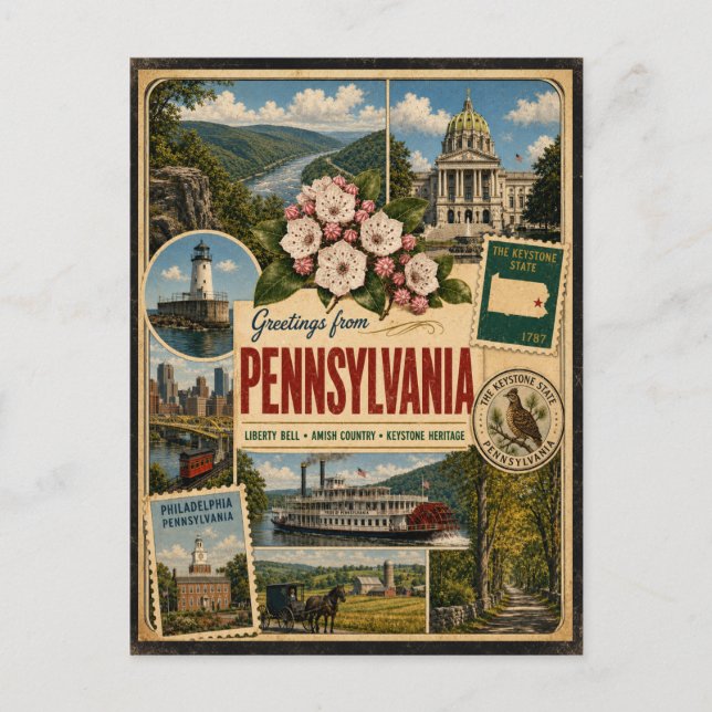 Pennsylvania Authentic Vintage Style Postcard (Front)