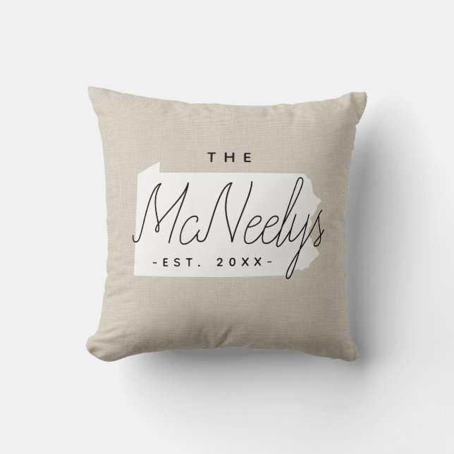 Pennsylvania Family Monogram State Throw Pillow (Front)