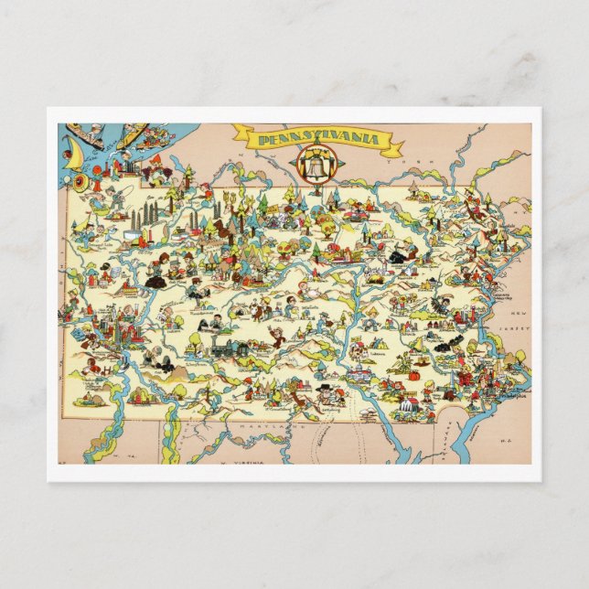 Pennsylvania Funny Vintage Map Postcard (Front)