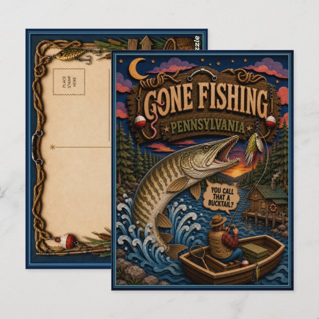 Pennsylvania Gone Fishing Muskellunge Postcard (Front/Back)