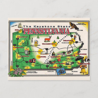 Pennsylvania Illustrated Postcard Map