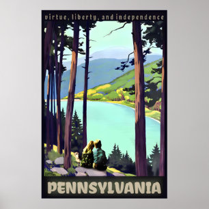 Pennsylvania Keystone Boy Girl and Dog Travel Poster