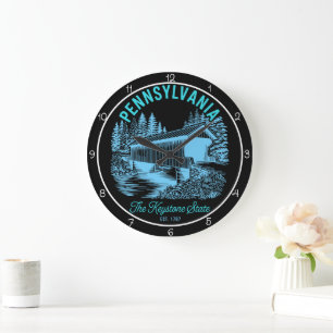 Pennsylvania Keystone State Covered Bridge  Large Clock