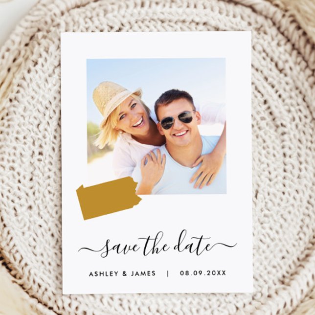 Pennsylvania Map Photo Wedding Save the Date Card (Creator Uploaded)