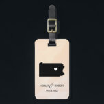 Pennsylvania Map Wedding Luggage Tag, Custom Gift Luggage Tag<br><div class="desc">These state luggage tags make the perfect wedding gift tags or welcome bag tags. Tie it to your gift instead of a typical paper gift tag, and they can use it for months and years to come. Tags have a peach apricot watercolor background. To place the heart at the wedding...</div>