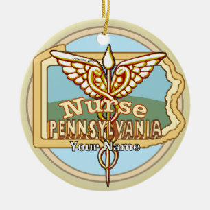 Pennsylvania Nurse Caduceus Ceramic Tree Decoration