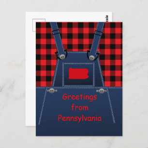 Pennsylvania Overalls Buffalo Plaid Postcard