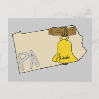 Pennsylvania PA Map with Liberty Bell Cartoon Art