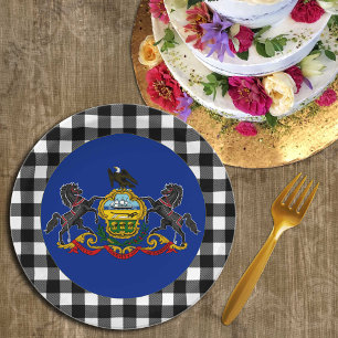 Pennsylvania Plate, buffalo plaid, Flag Paper Plate