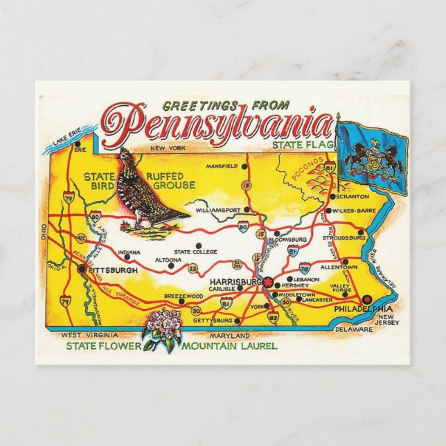 Pennsylvania Postcard Map (Front)