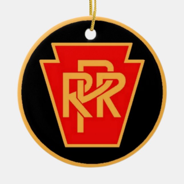 Pennsylvania Railroad Logo, Black & Gold Ceramic Tree Decoration (Front)
