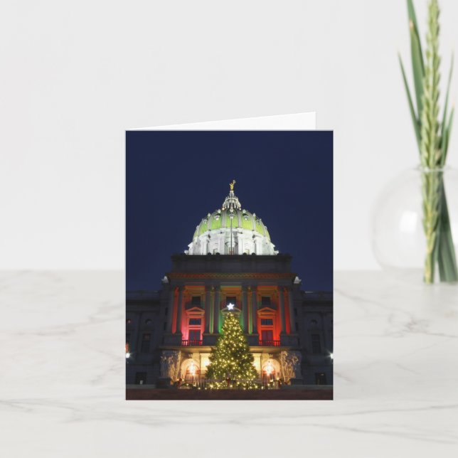 Pennsylvania State Capitol Christmas Tree Lights Holiday Card (Front)
