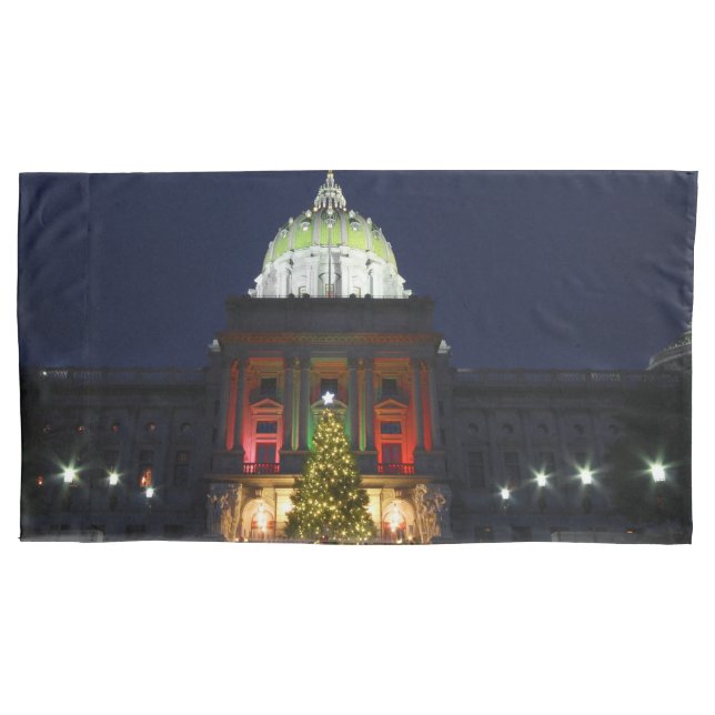 Pennsylvania State Capitol Christmas Tree Lights Pillowcase (Front)