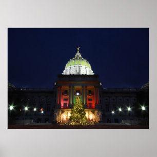 Pennsylvania State Capitol Christmas Tree Lights Poster