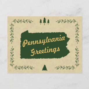 Pennsylvania State Christmas Holiday Greetings Postcard