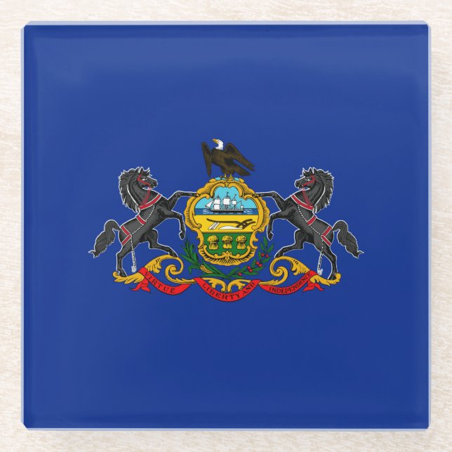 Pennsylvania State Flag Design Decor Glass Coaster (Front)