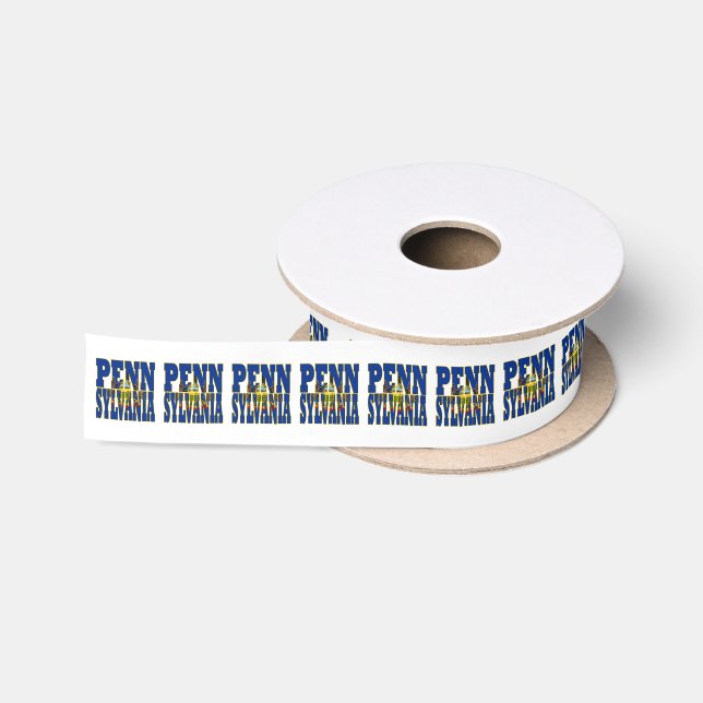 Pennsylvania state flag typography design satin ribbon (Spool)
