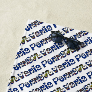 Pennsylvania State Flag Typography Pattern USA Beach Towel