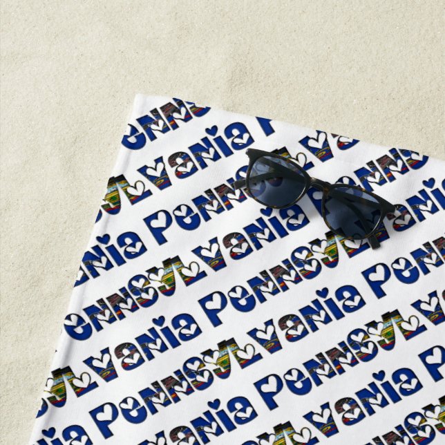 Pennsylvania State Flag Typography Pattern USA Beach Towel (In Situ)